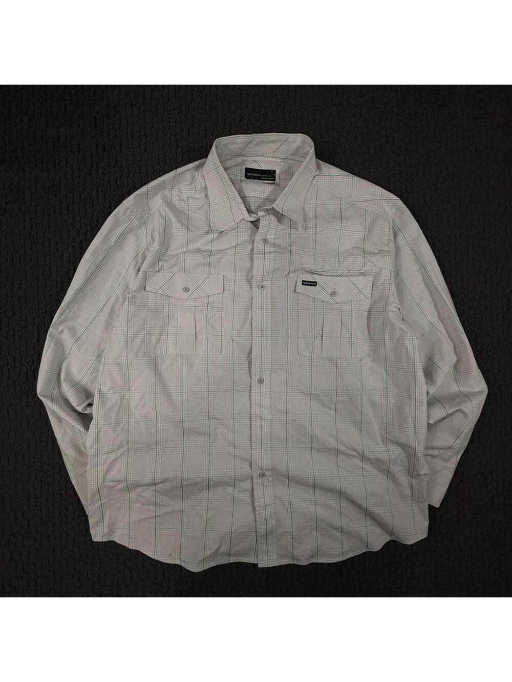 ROCAWEAR Green Striped Button Up Collar Pockets 2XL